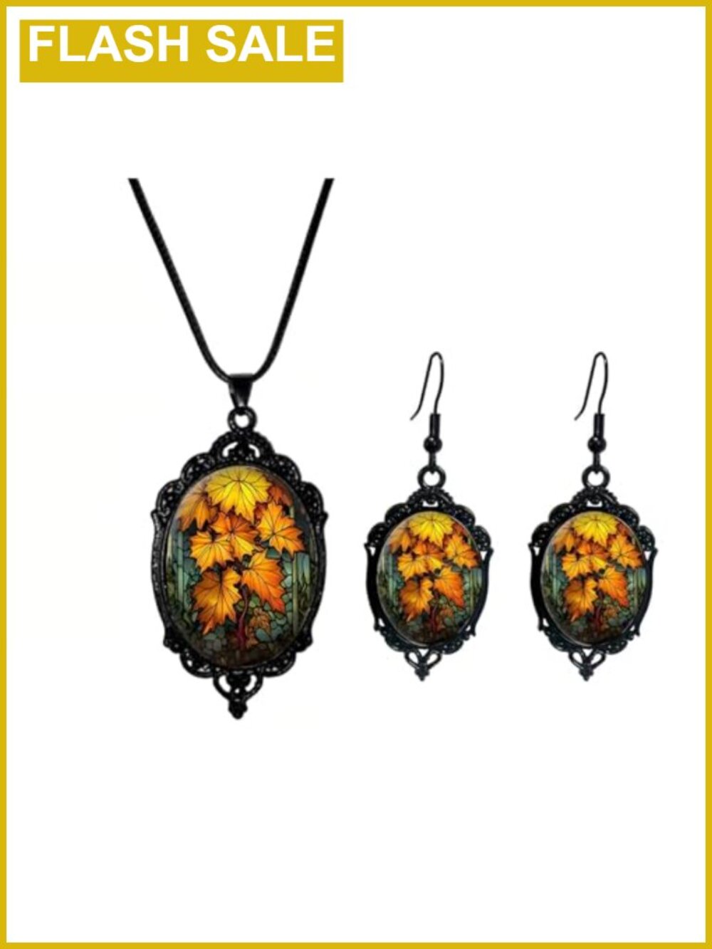 Thanksgiving Pumpkin Maple Leaf Earrings Necklace Set Women Fall Jewelry